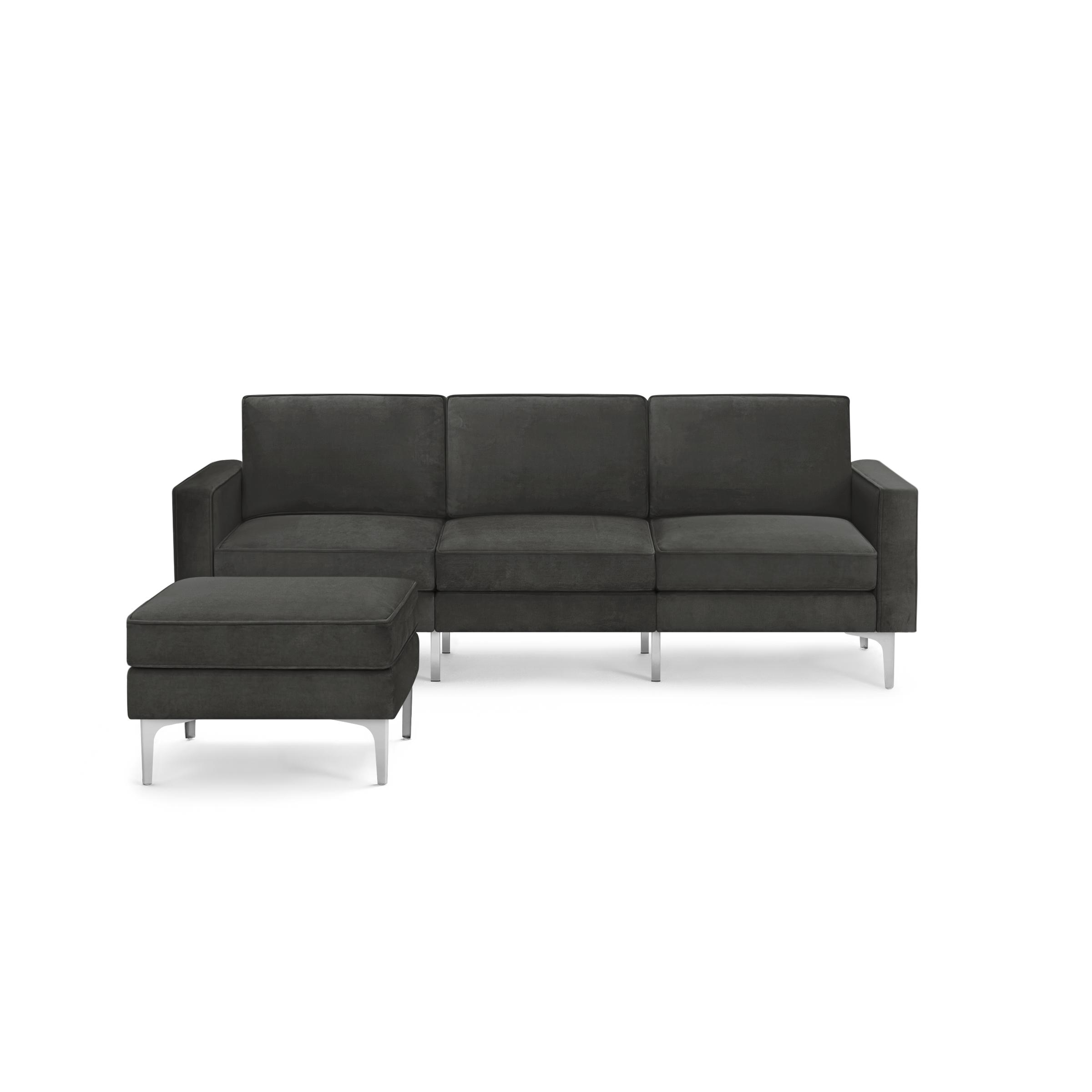 Nomad Velvet Sofa with Ottoman - Graphite Grey - Performance Velvet / Brass - Metal - Image 10