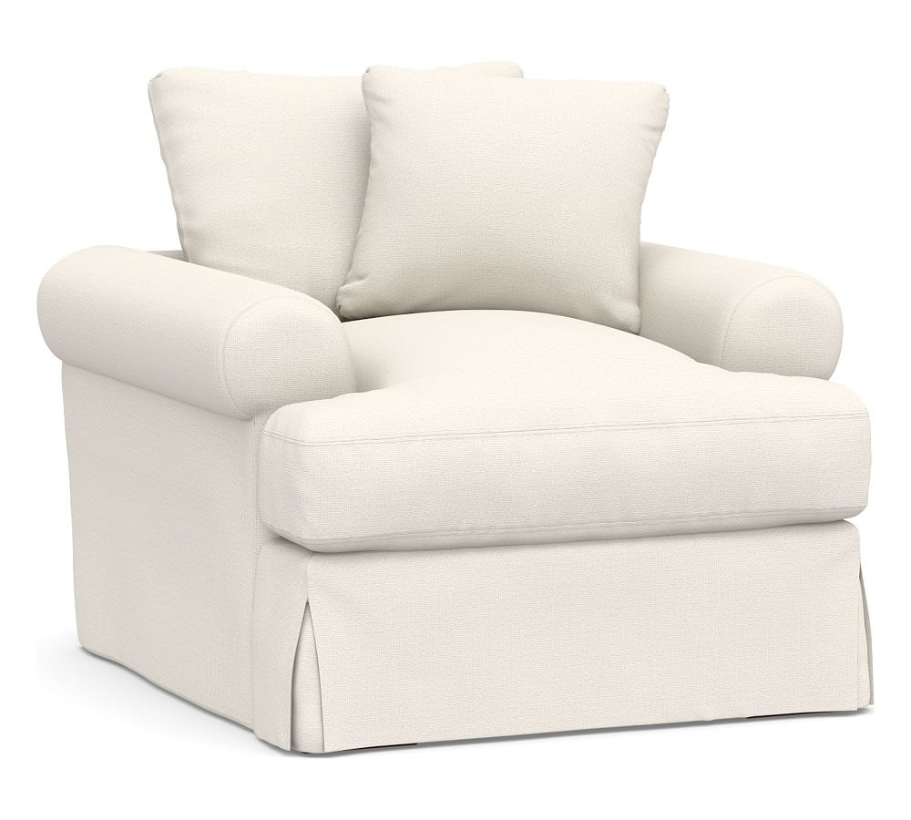Sullivan Roll Arm Slipcovered Deep Seat Armchair, Down Blend Wrapped Cushions, Performance Chateau Basketweave Ivory - Image 0