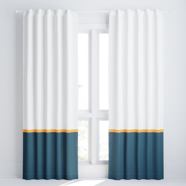 White and Navy Color Block Blackout 96" Curtain Panel - Image 0