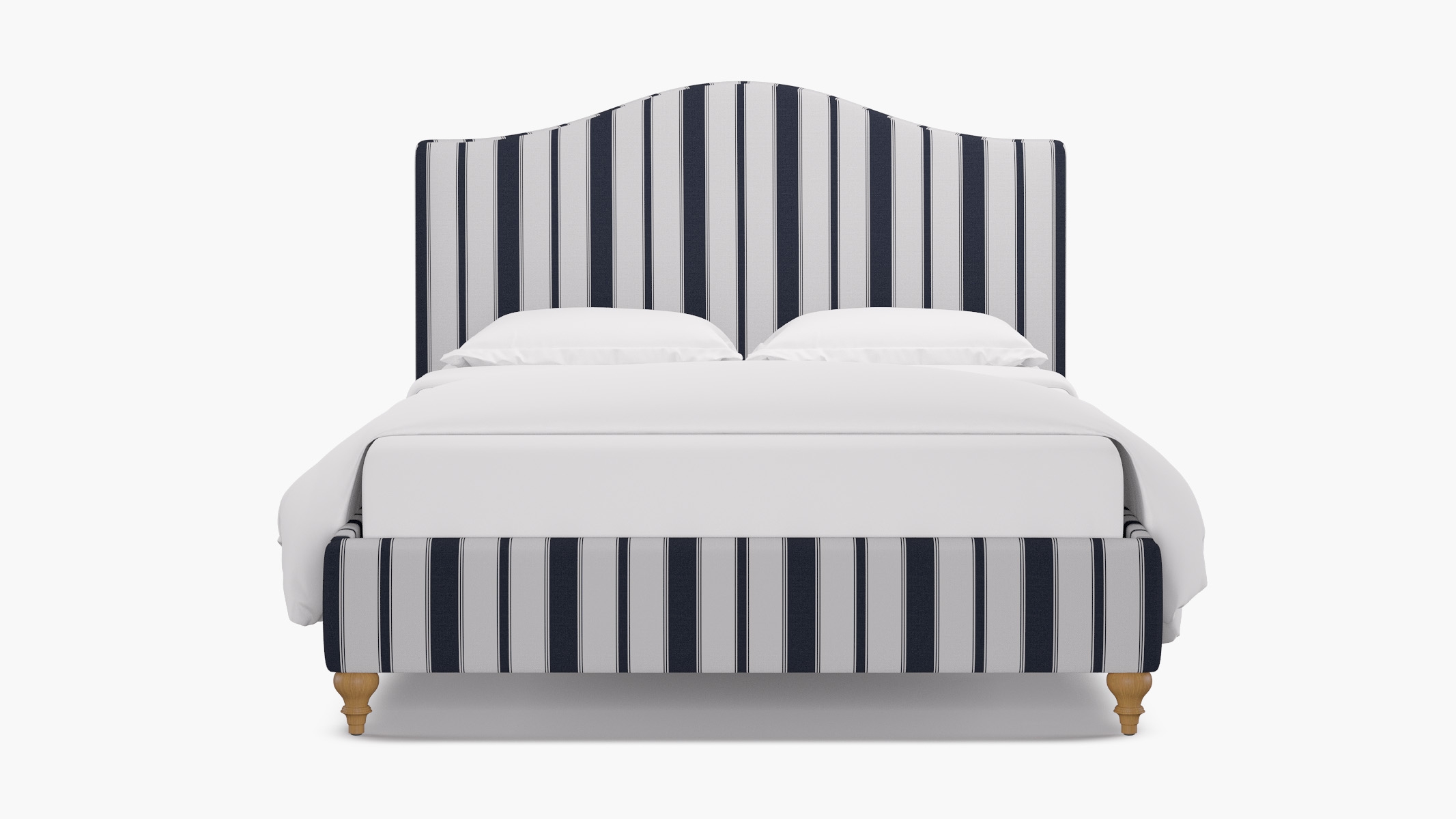 Camelback Bed, Navy Clarence Stripe, Natural Traditional Turned Leg, Twin - Image 0
