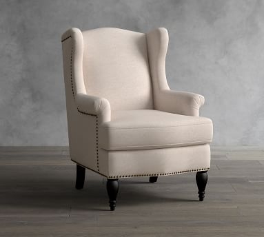 SoMa Delancey Upholstered Wingback Armchair, Polyester Wrapped Cushions, Performance Chateau Basketweave Ivory - Image 1