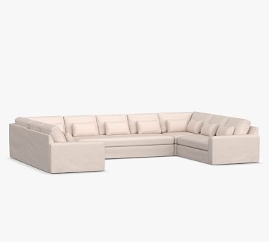 Big Sur Square Arm Slipcovered Deep Seat U-Loveseat Sectional, Down Blend Wrapped Cushions, Belgian Linen Light Gray - Image 2