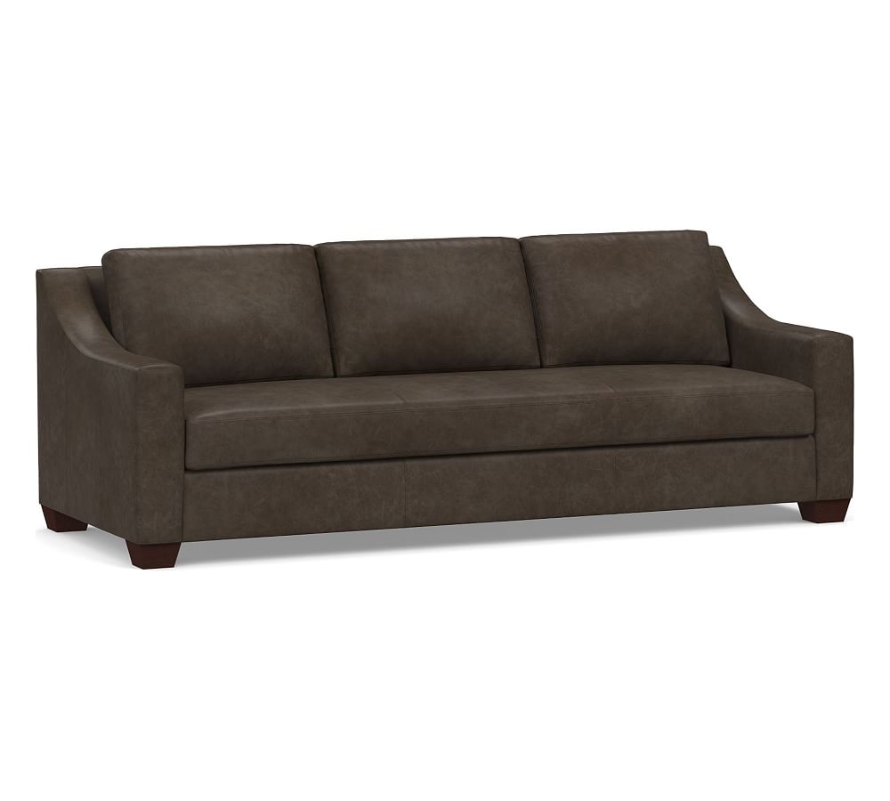 York Slope Arm Leather Grand Sofa 95" with Bench Cushion, Polyester Wrapped Cushions, Statesville Wolf Gray - Image 0