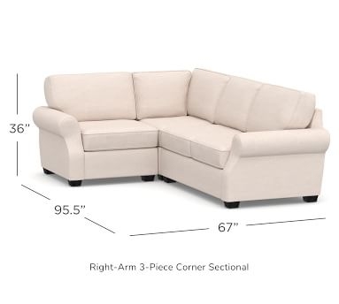SoMa Fremont Roll Arm Upholstered Right Arm 3-Piece Corner Sectional, Polyester Wrapped Cushions, Performance Brushed Basketweave Ivory - Image 1
