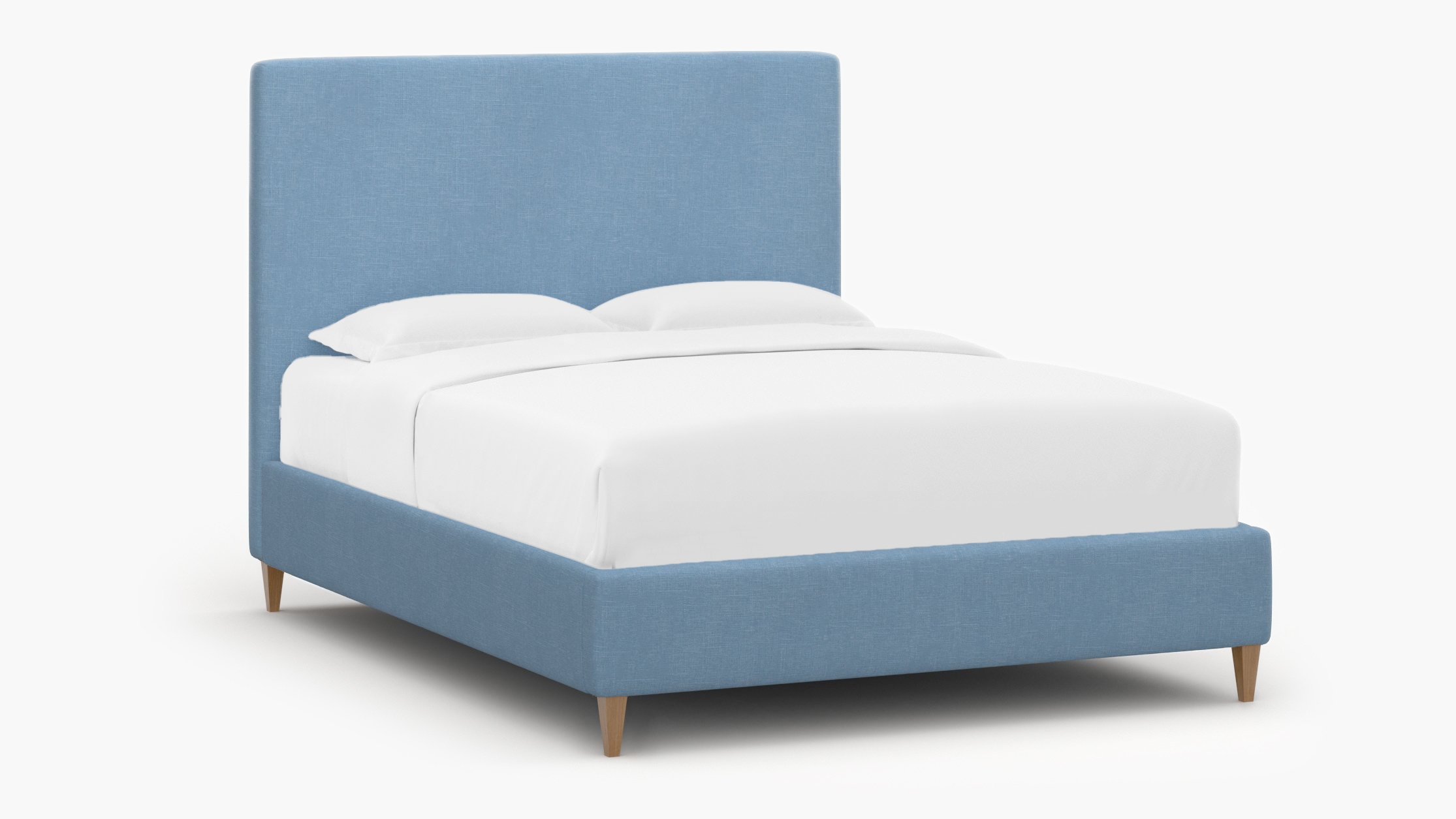 Classic Bed, French Blue Everyday Linen, Natural Square Tapered Leg, King - Image 1