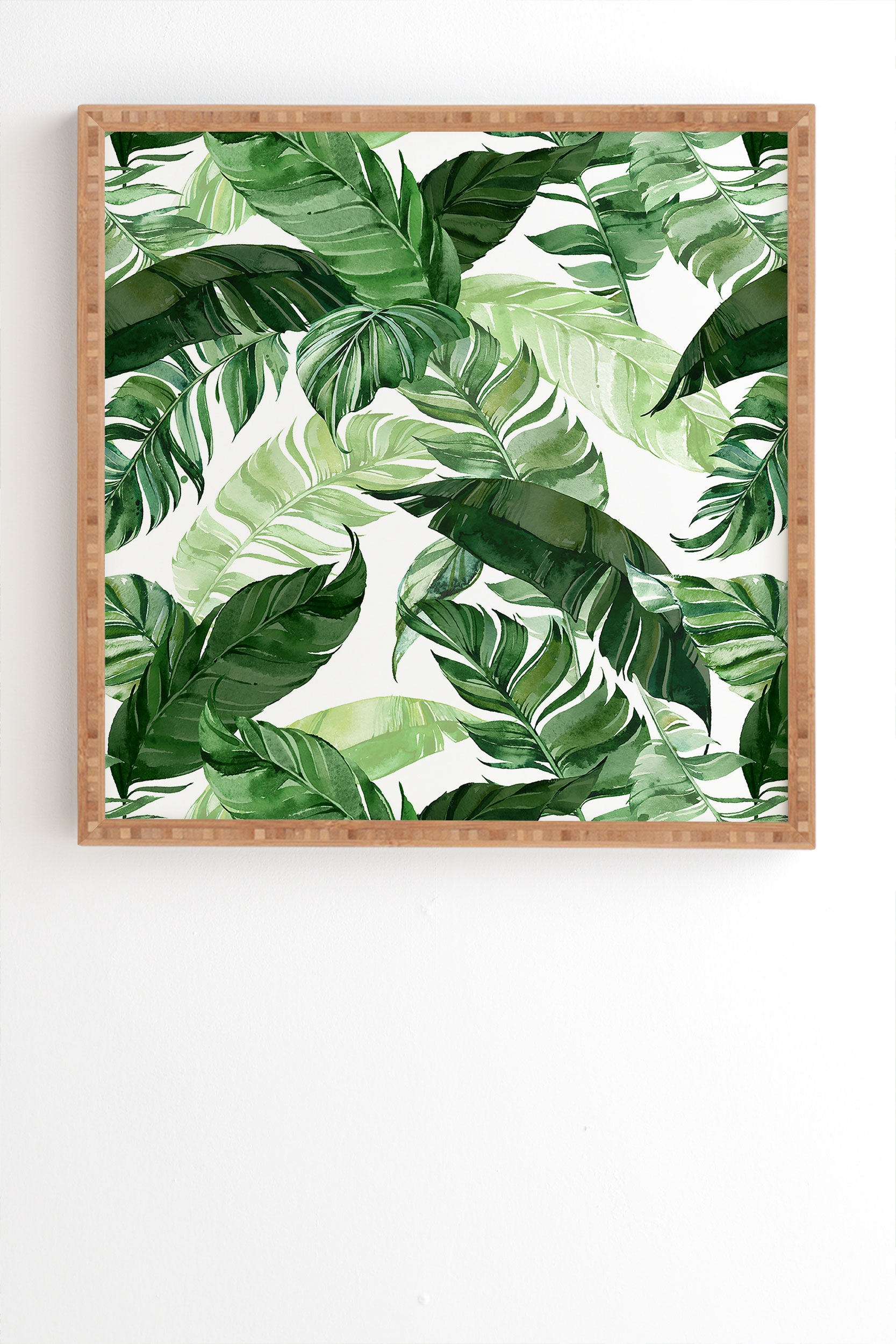 Green Leaf Watercolor Pattern by Marta Barragan Camarasa - Framed Wall Art Bamboo 30" x 30" - Image 0