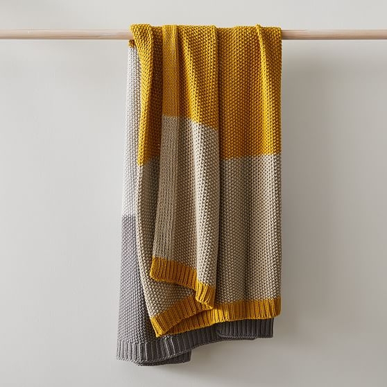 Modern Striped Cotton Knit Throw, 50"x60", Dark Horseradish - Image 0