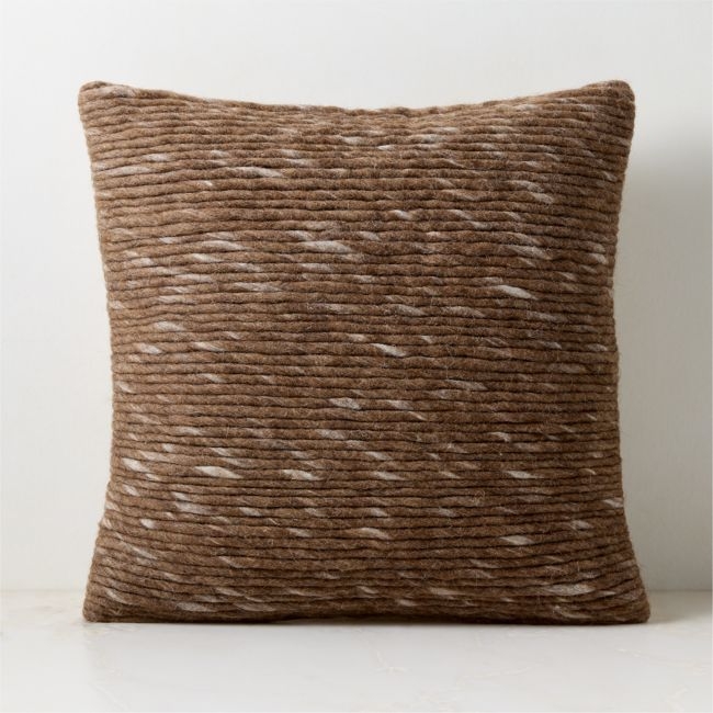 Twist Sepia Brown Wool Throw Pillow Cover 20"x20" by Kravitz Design - Image 0