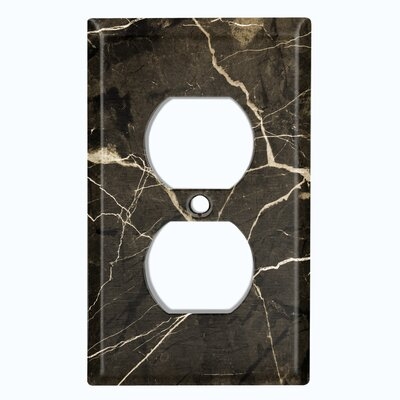 Metal Light Switch Plate Outlet Cover (Marble Black Print 3  - Single Duplex) - Image 0