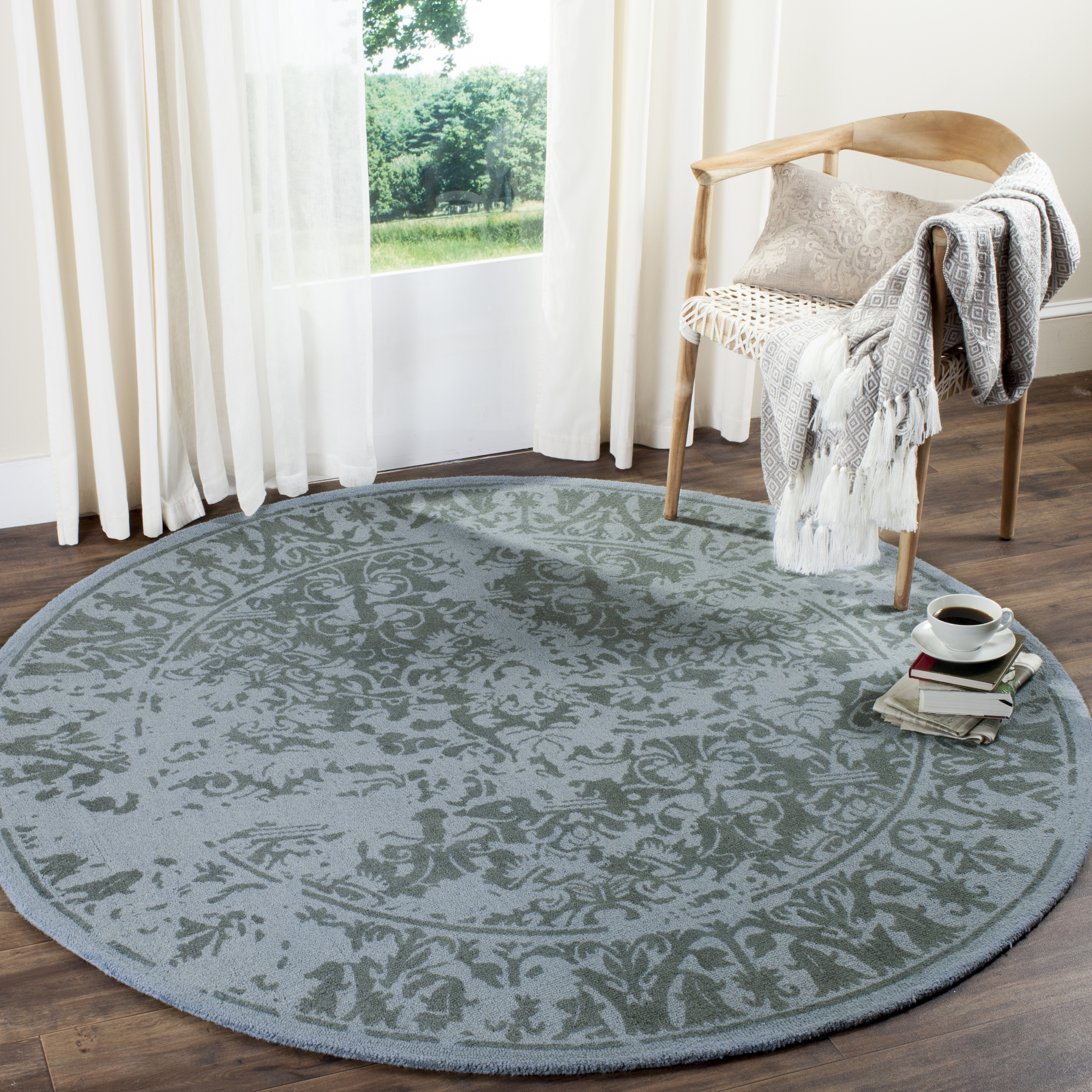 Arlo Home Hand Tufted Area Rug, RVT103G, Blue,  6' X 6' Round - Image 1