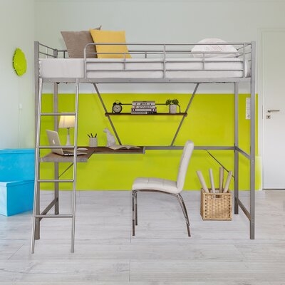38.5’’ W Steel Loft Bed With L-Shaped Desk And Shelf - Image 0