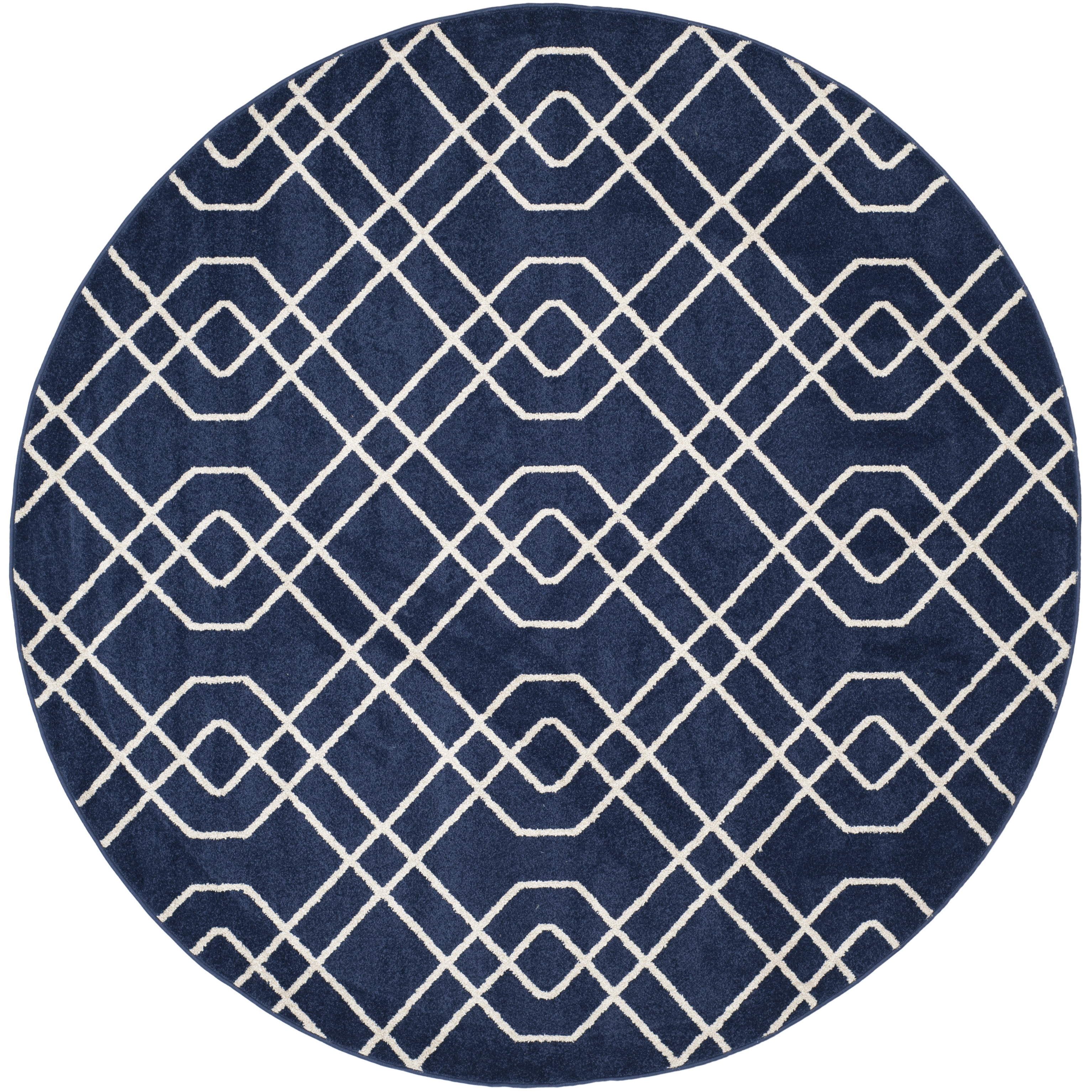 Arlo Home Indoor/Outdoor Woven Area Rug, AMT407P, Navy/Beige,  7' X 7' Round - Image 0