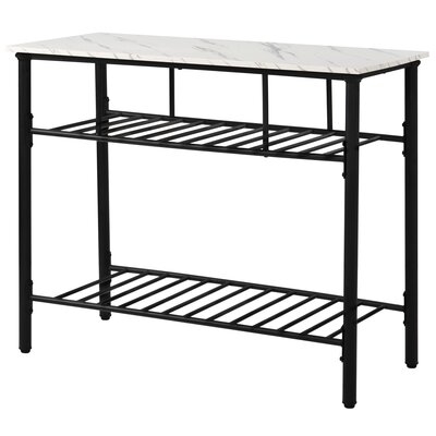 Rustic Farmhouse Counter Height Dining Kitchen Kitchen Island Prep Table, Kitchen Storage Rack With Worktop And 2 Shelves,Faux-Marble, White - Image 0