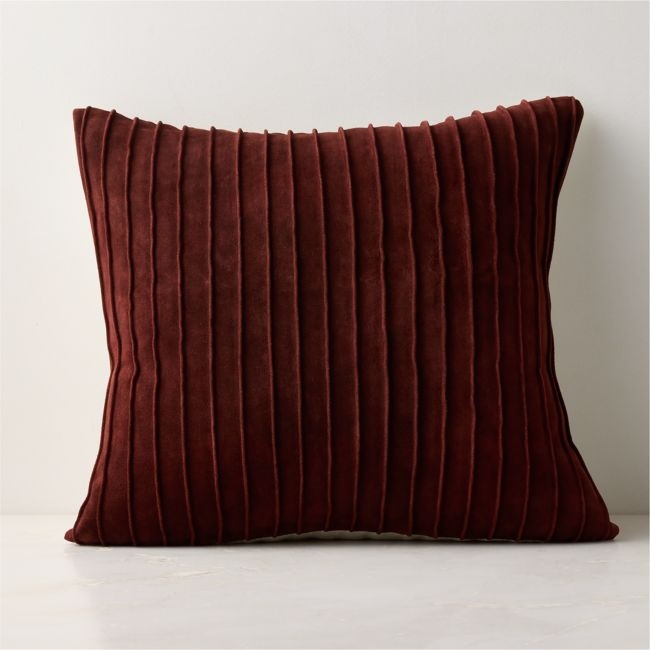 Gathered Dark Red Suede Throw Pillow Cover 20"x20" - Image 0