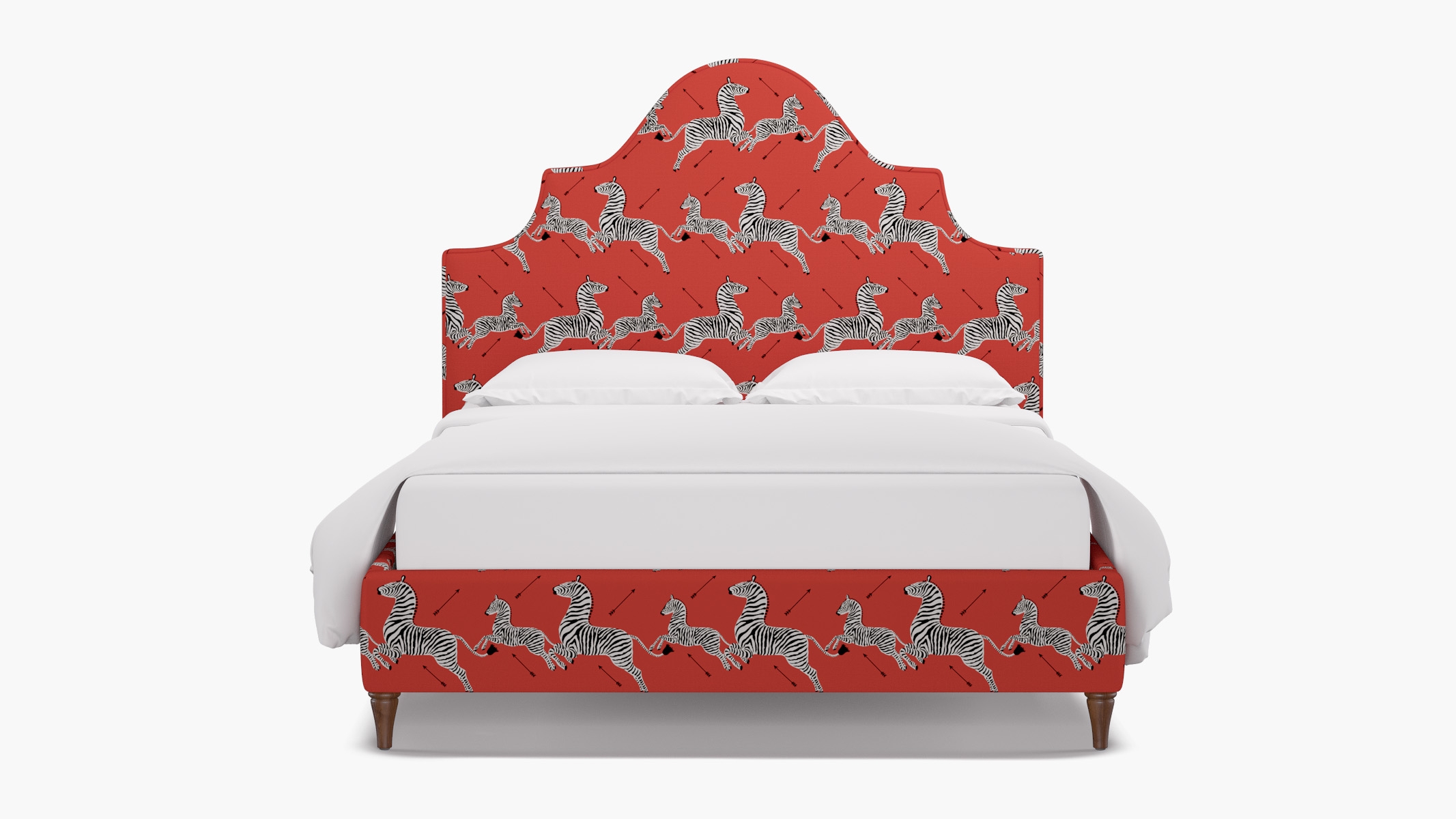 Statement Bed, Coral Zebra, Walnut Decorative Tapered Leg, Twin - Image 0