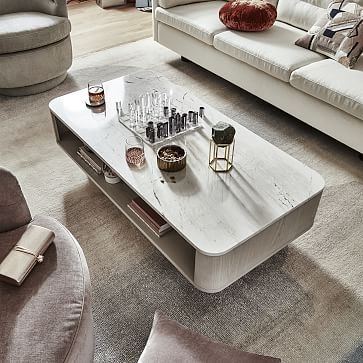 Panorama 52" Coffee Table, Marble, Feather Gray - Image 1