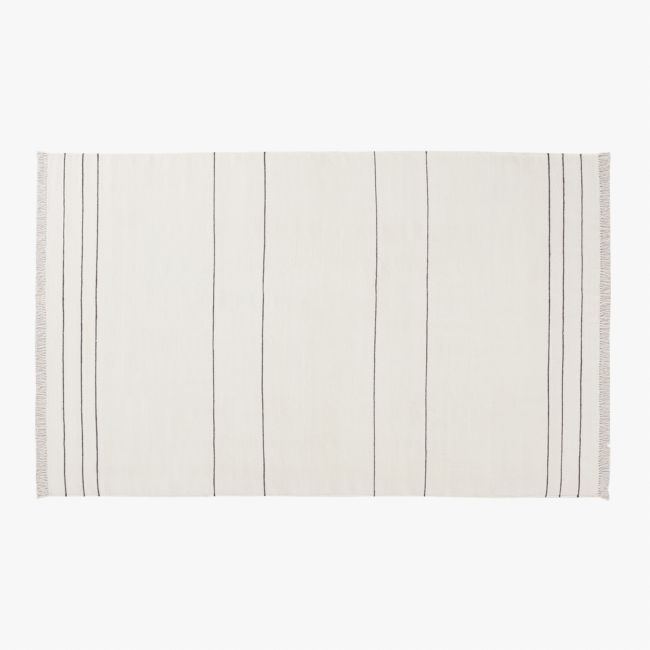 Mieta Handwoven Warm White Stripe New Zealand Wool Area Rug 5'x8' - Image 0