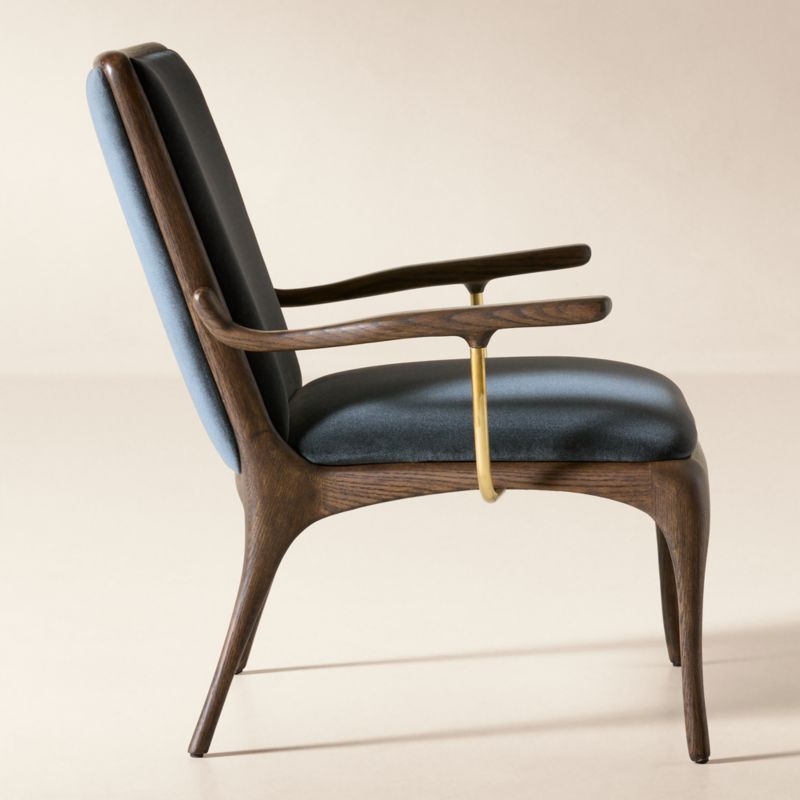 Colby Blue Faux Mohair Accent Chair with Oak Frame - Image 2