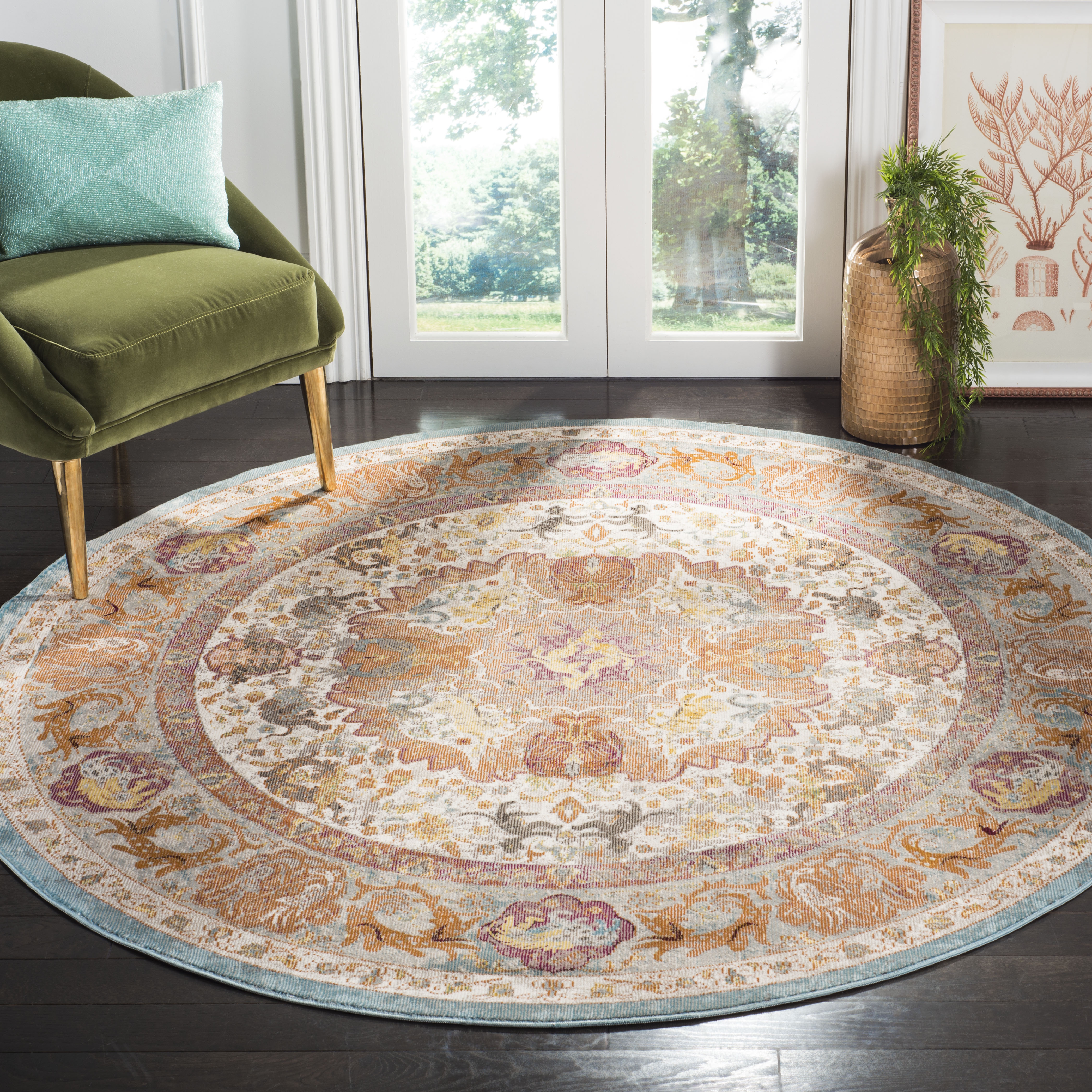 Arlo Home Woven Area Rug, ARA120E, Beige/Orange,  6' 5" X 6' 5" Round - Image 1