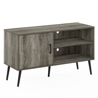 Millstadt Mid Century Style TV Stand With Wood Legs, One Cabinet Two Shelves, French Oak Grey - Image 0