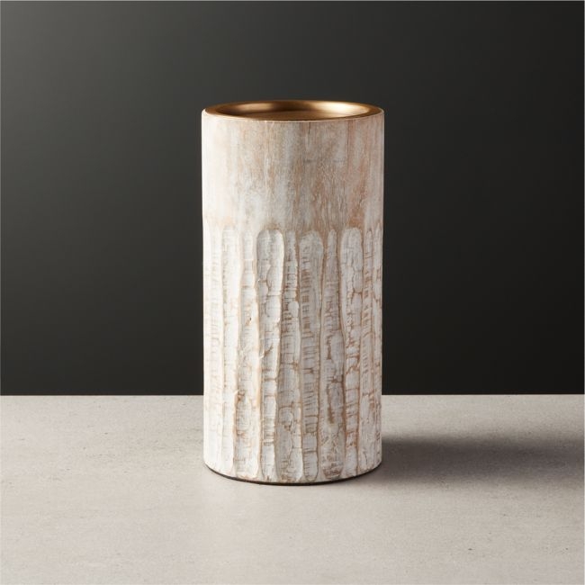 Notch Mango Wood Plllar Candle Holder Small - Image 0
