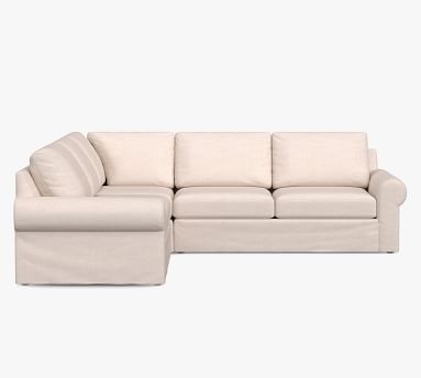 Big Sur Roll Arm Slipcovered 3-Piece L-Shaped Corner Sectional with Bench Cushion, Down Blend Wrapped Cushions, Textured Basketweave Flax - Image 2