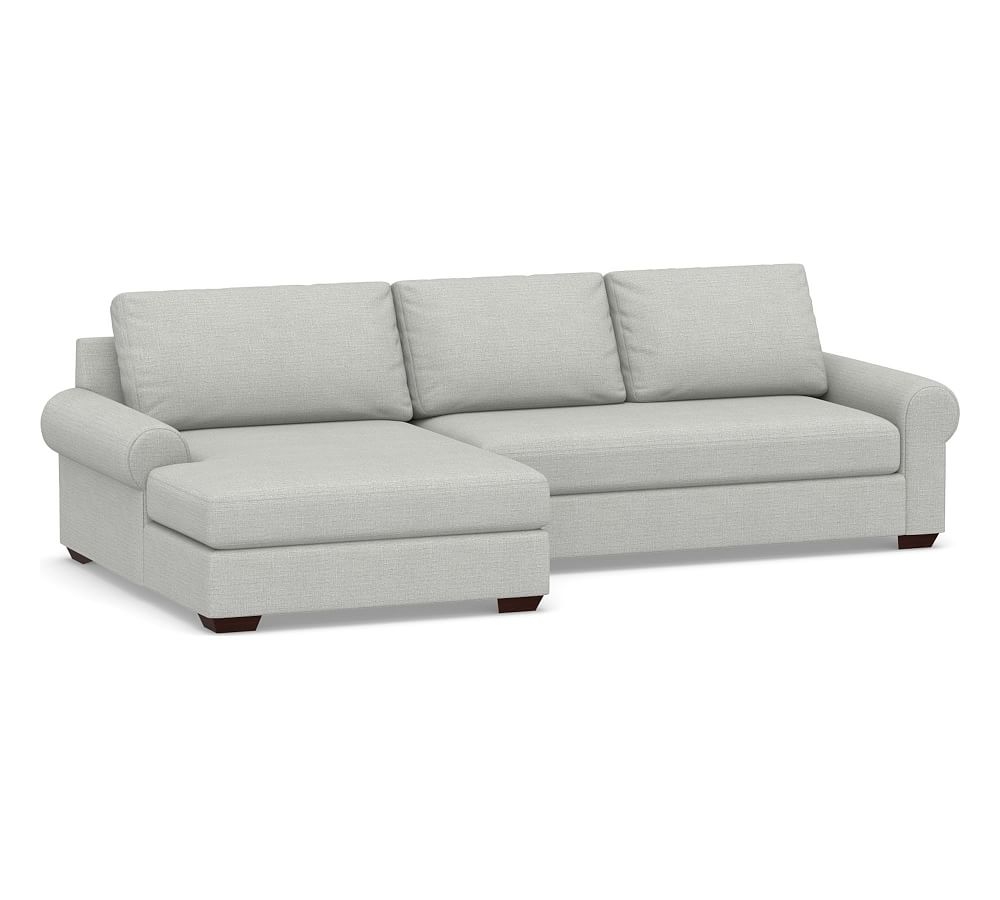 Big Sur Roll Arm Upholstered Right Arm Loveseat with Double Chaise Sectional and Bench Cushion, Down Blend Wrapped Cushions, Basketweave Slub Ash - Image 0