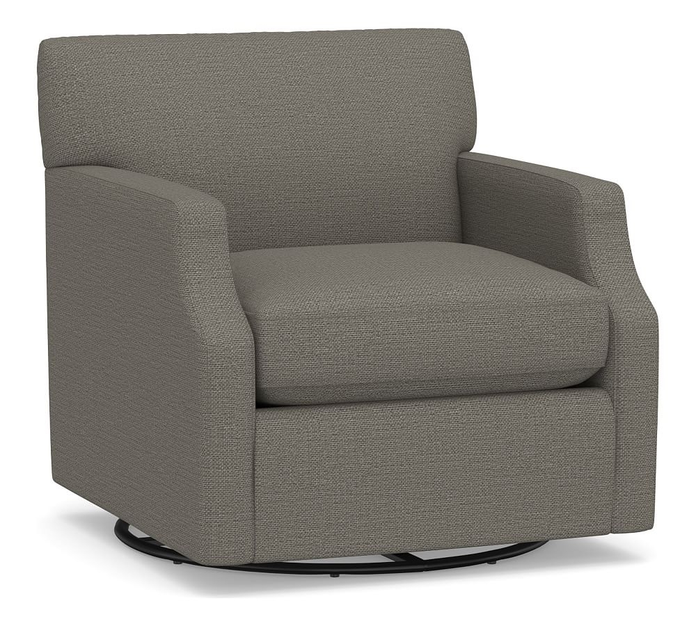 SoMa Hazel Upholstered Swivel Armchair, Polyester Wrapped Cushions, Chunky Basketweave Metal - Image 0