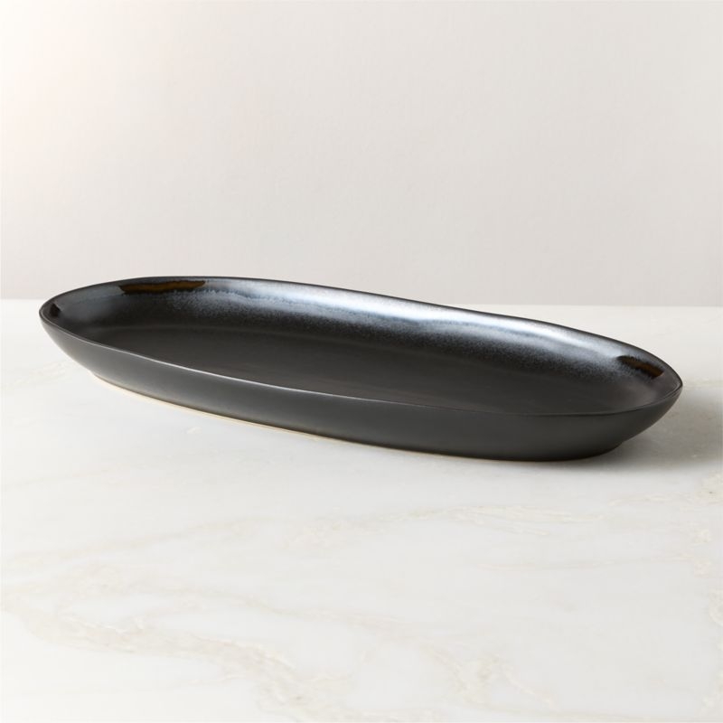 Hyacinth Oval Black Serving Platter with Reactive Glaze - Image 3