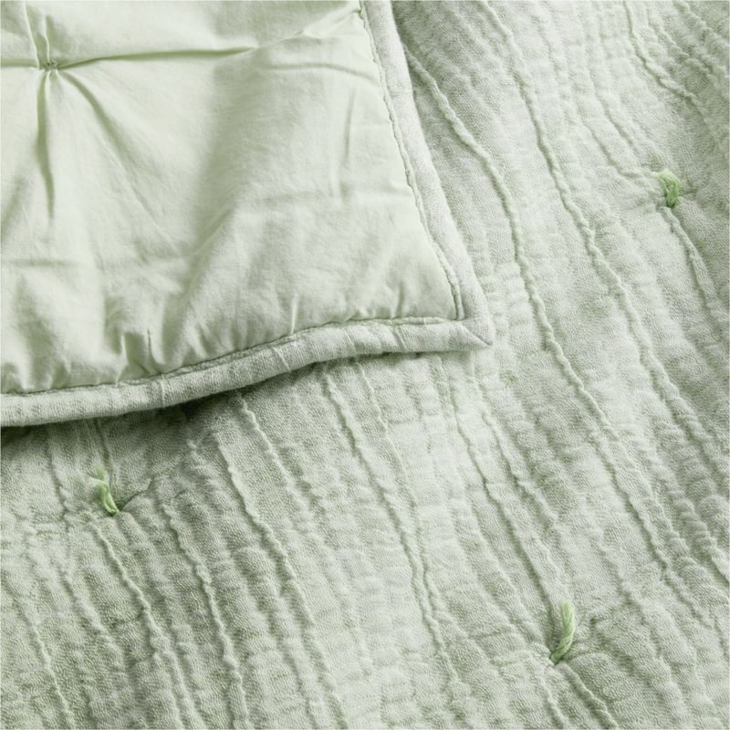 Aire Muted Teal Crinkle Hand-Quilted Organic Cotton Baby Crib Quilt - Image 2
