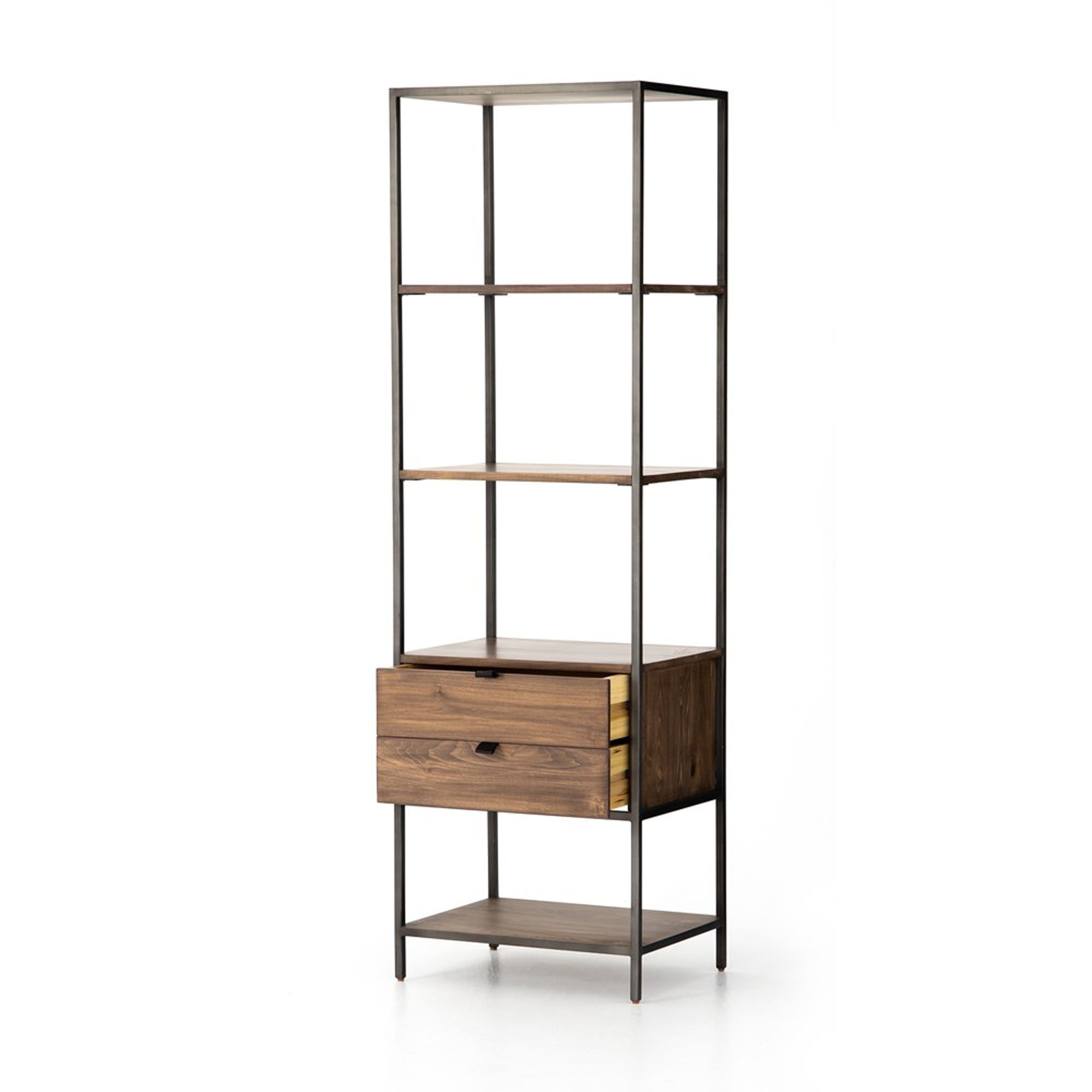 Theodore Industrial Loft Brown Wood Iron 2 Drawer Display Bookcase - Image 3
