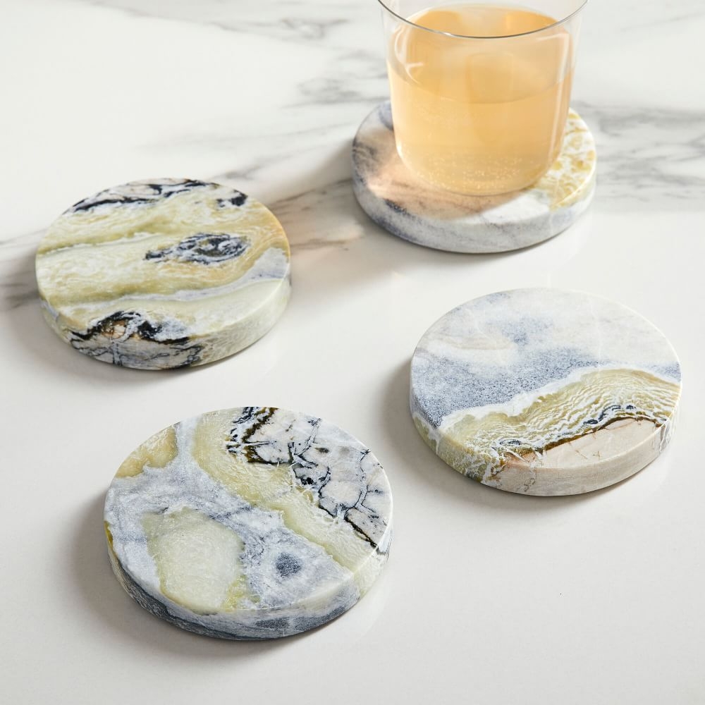 Marble Coasters, White Multi, Set of 4 - Image 0