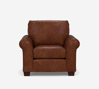 Pb Comfort Roll Arm Leather Armchair, Polyester Wrapped Cushions, Churchfield Camel - Image 1