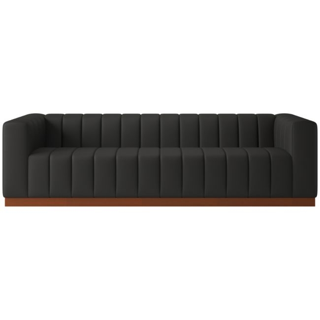 Forte 101" Kanvas Ebony Sofa with Walnut Base - Image 0