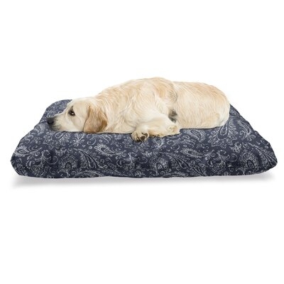 Ambesonne Paisley Pet Bed, Vintage Ornament Bohemian Motifs With Grunge Look Hand Drawn Style Pattern, Chew Resistant Pad For Dogs And Cats Cushion With Removable Cover, 24" X 39", Dark Blue And White - Image 0