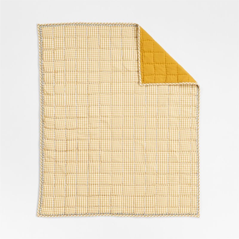 Yellow Windowpane Plaid Organic Cotton Baby Crib Quilt - Image 2