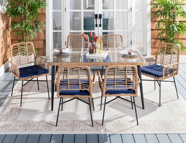 Beson 7 Pc Dining Set - Brown/Navy - Safavieh - Image 1