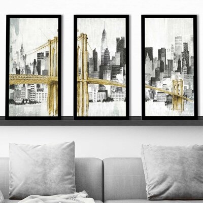 "New York Skyline I Yellow Bridge" 3 Piece Print On Acrylic - Image 0