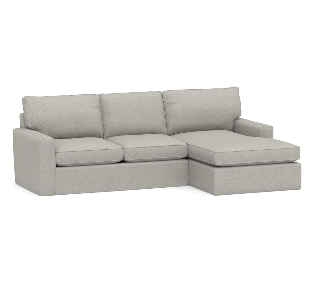 Pearce Square Arm Slipcovered Left Arm Loveseat with Double Chaise Sectional, Down Blend Wrapped Cushions, Performance Boucle Pebble - Image 0