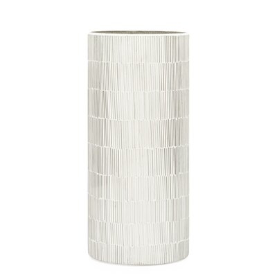 Bamboo Glass Mosaic Cylinder Vase, Silver, 9-inch - Image 0