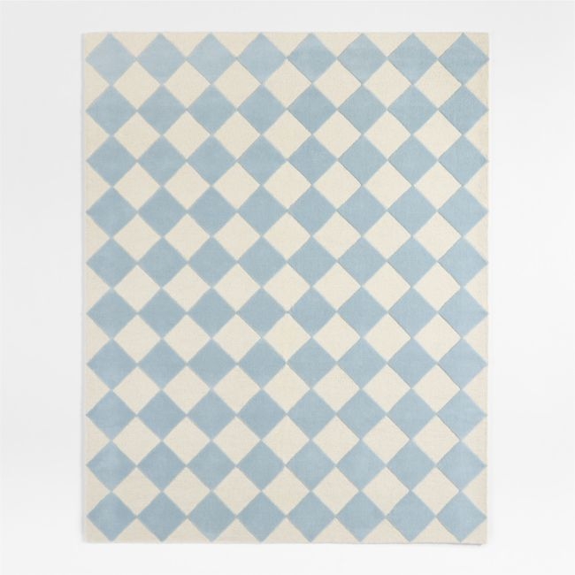 Checkerboard Blue Wool Kids Area Rug 9'x12' - Image 0