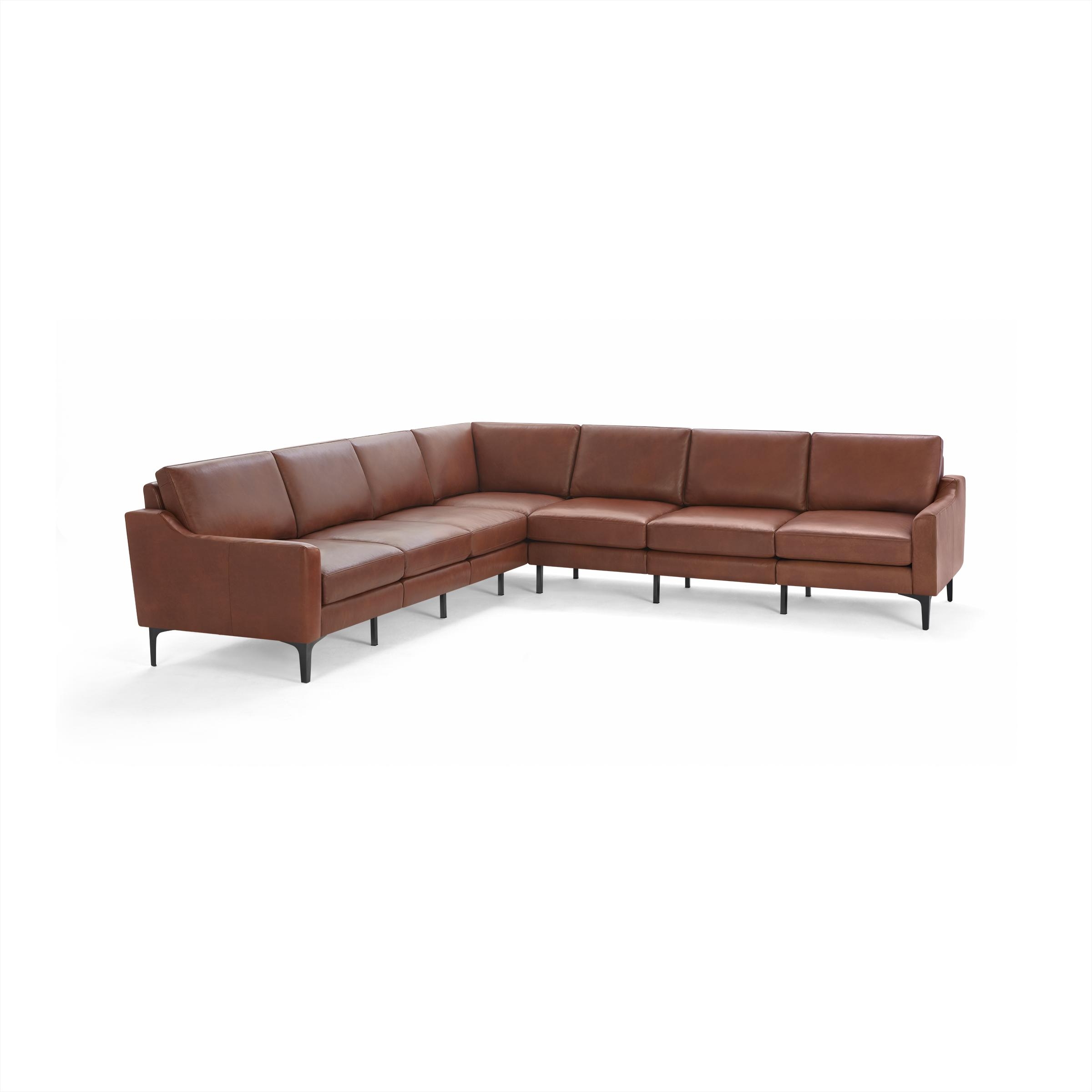 Nomad Leather 7-Seat Corner Sectional - Chestnut - Top Grain Leather / Black - Metal / Slope - Image 0
