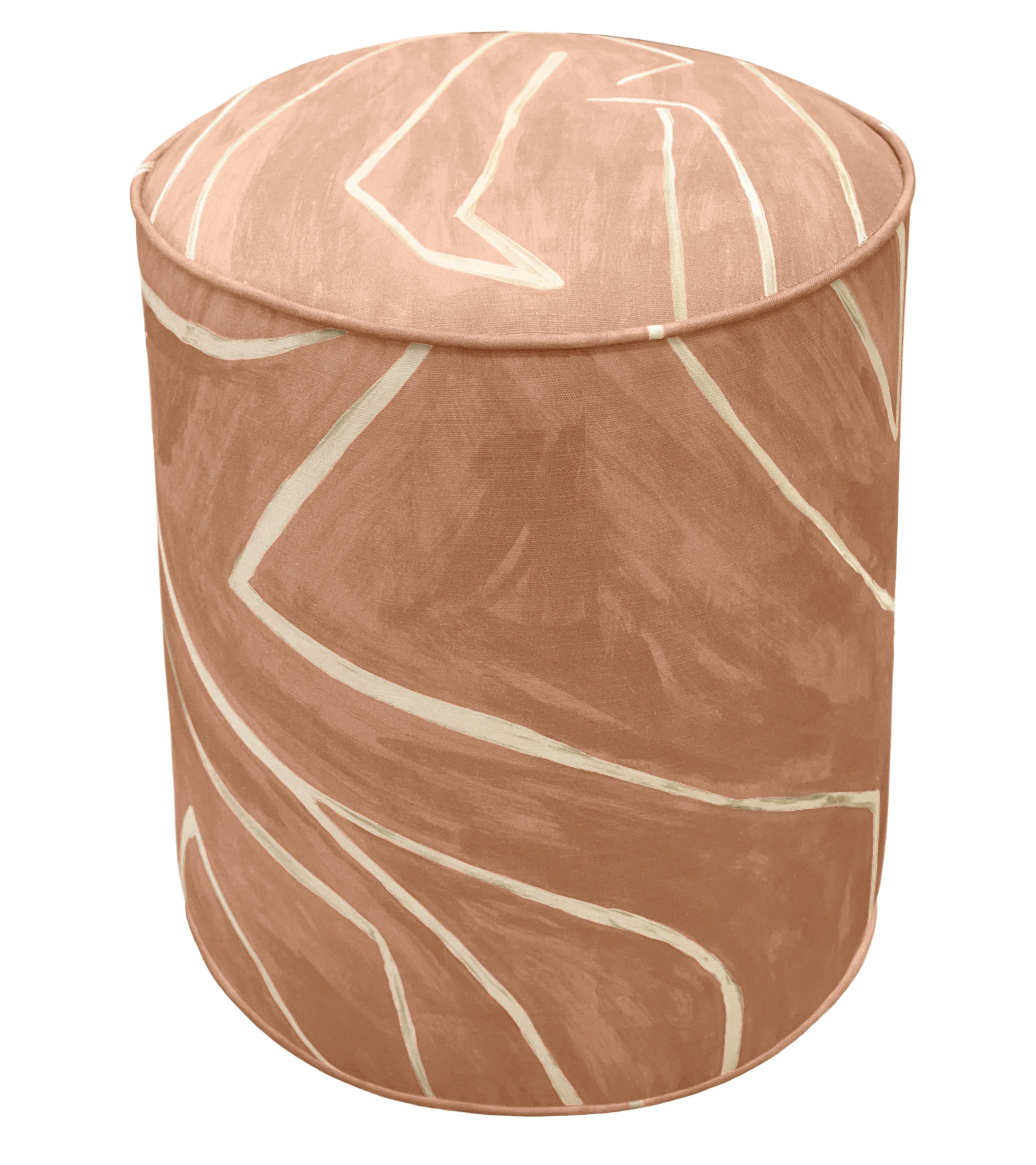 THE TIGHT ROUND OTTOMAN :: GRAFFITO // SALMON + CREAM - 17" Diameter X 19" Height - Image 0