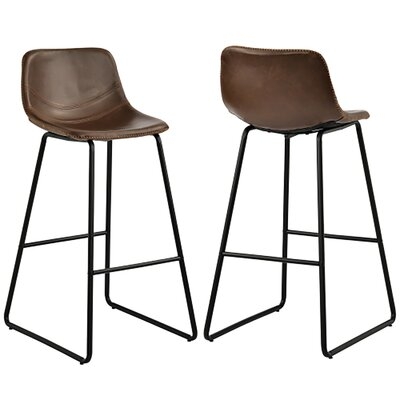 Vintage Leatherier Bar Stools With Back And Footrest Counter Height Dining Chairs Set Of 2 - Image 0
