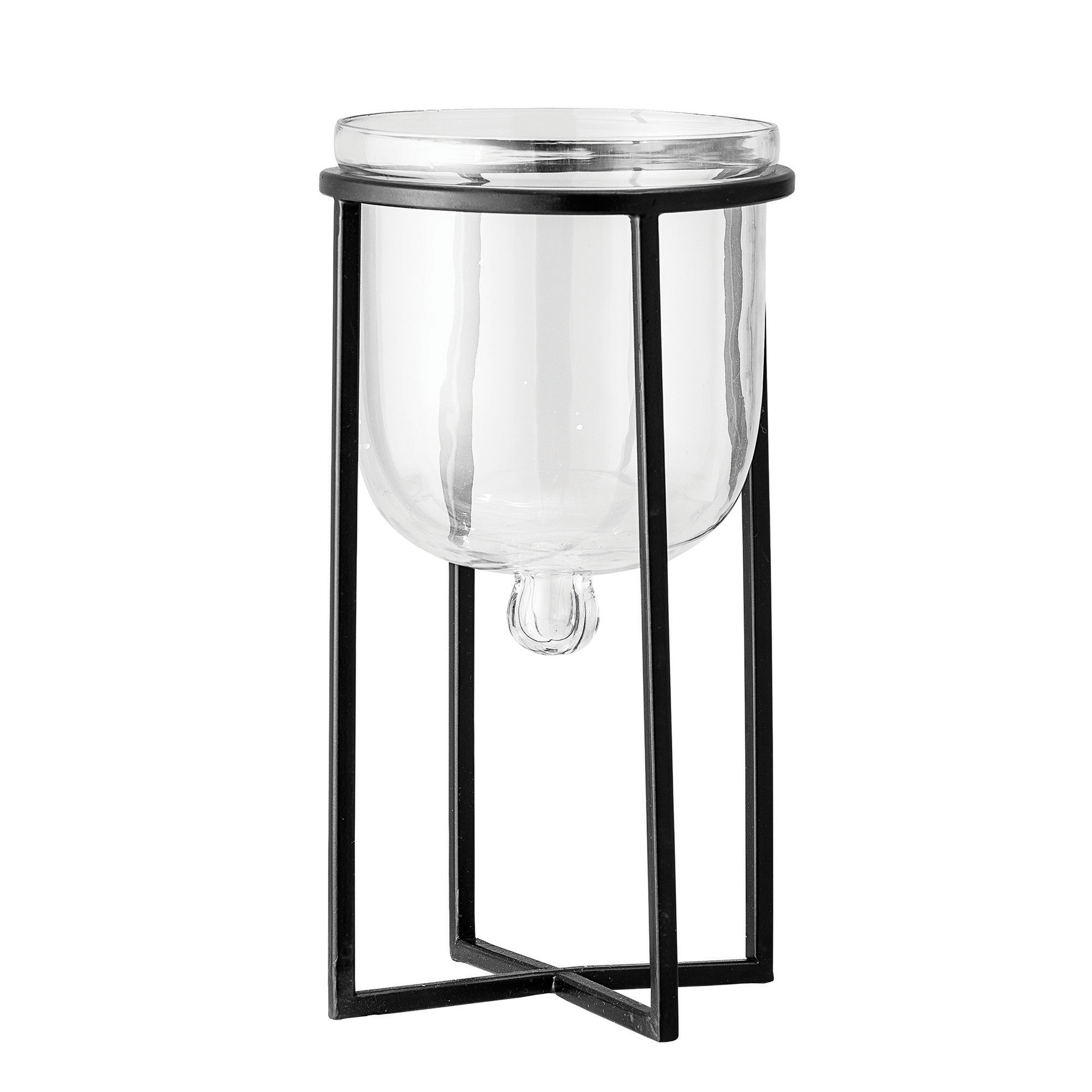 Glass Planter with Black Metal Stand, Set of 2 Pieces - Image 0