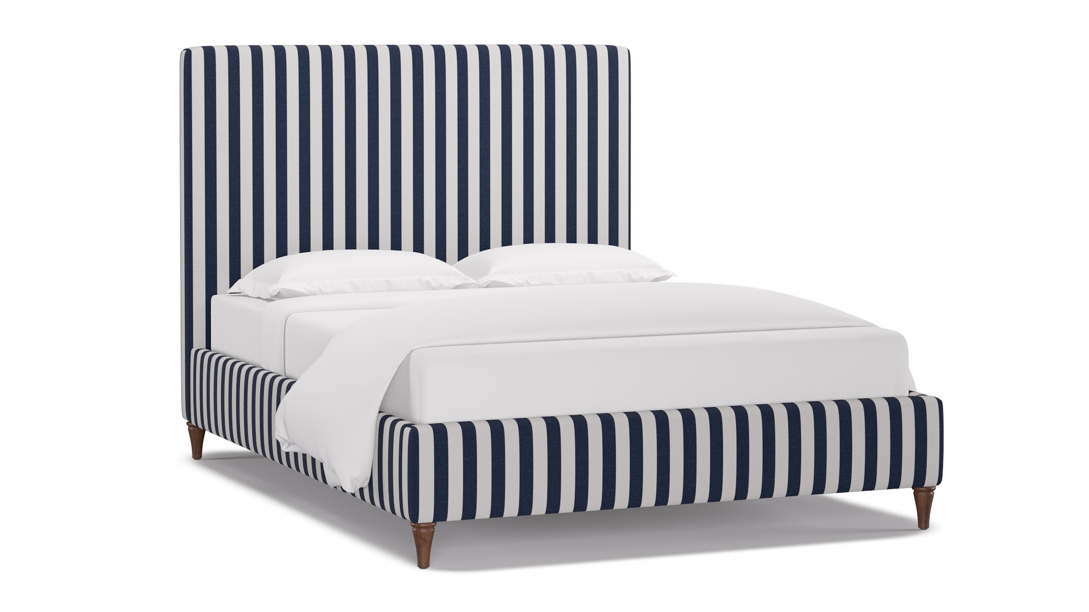 Classic Bed, Navy Cabana Stripe, Walnut Decorative Tapered Leg, Twin - Image 1