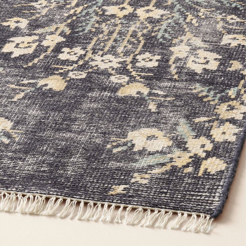 Lavish Hand-Knotted Black Floral Wool Runner Rug 2.5"x8" - Image 1