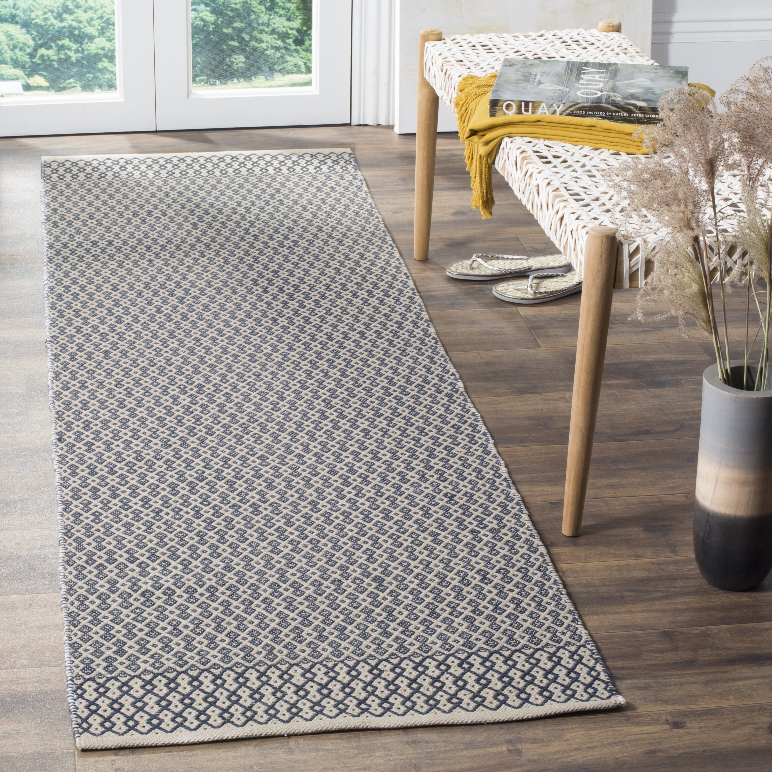 Arlo Home Hand Woven Area Rug, MTK339B, Ivory/Navy,  2' 3" X 10' - Image 1
