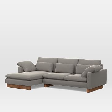 Harmony Sectional Set 02: Right Arm 2.5 Seater Sofa, Left Arm Chaise, Down Blend, Performance Velvet, Silver, Walnut - Image 0
