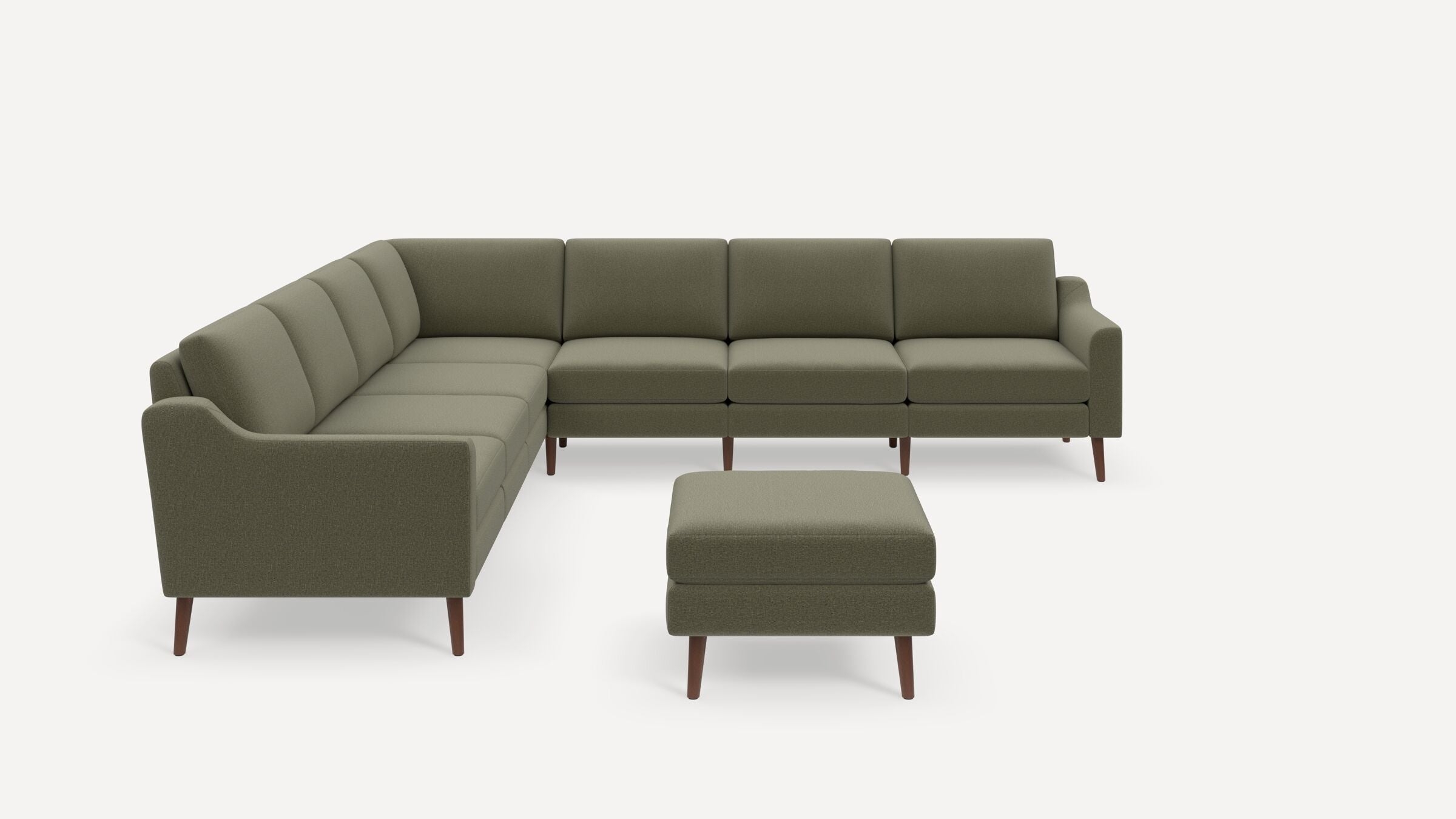 Nomad 7-Seat Corner Sectional with Ottoman - Moss Green - Performance Flatweave / Walnut - Wood / Slope - Image 0